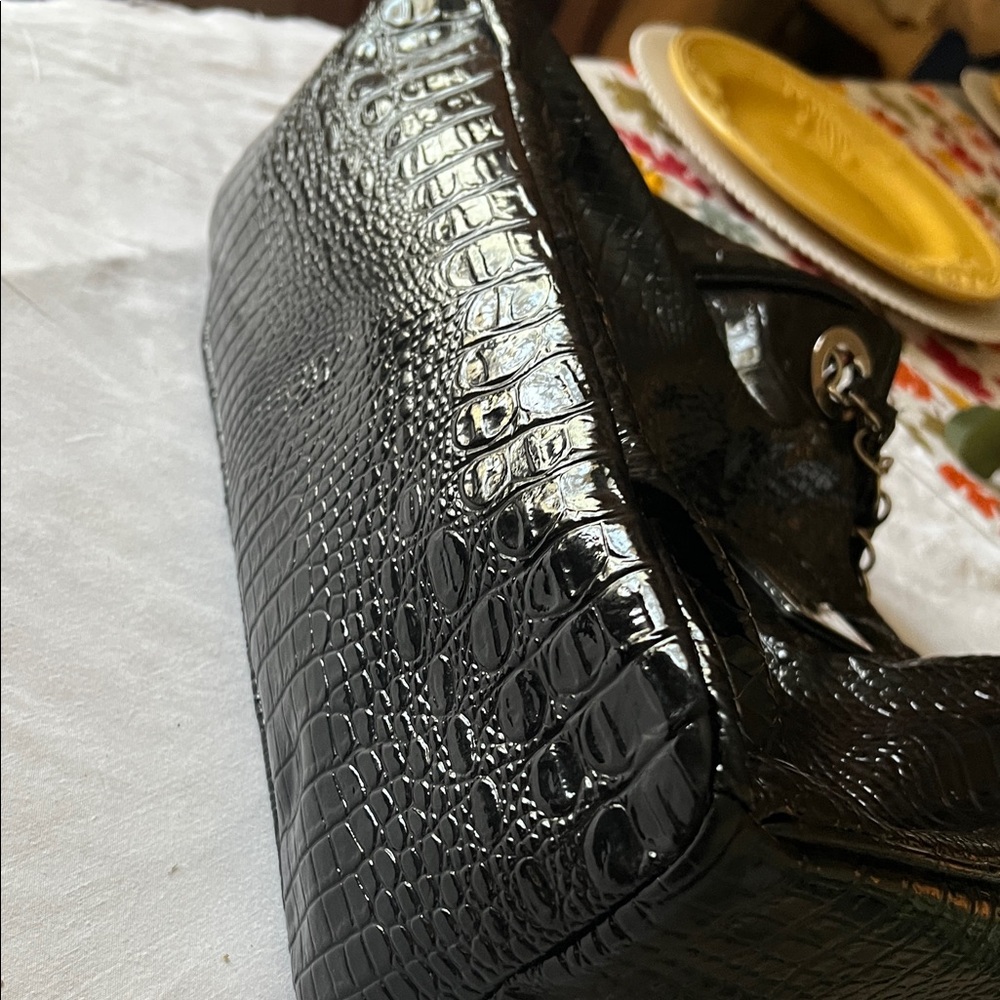 Nicole Miller Glossy Black Croc Shoulder Bag - Picture 9 of 11